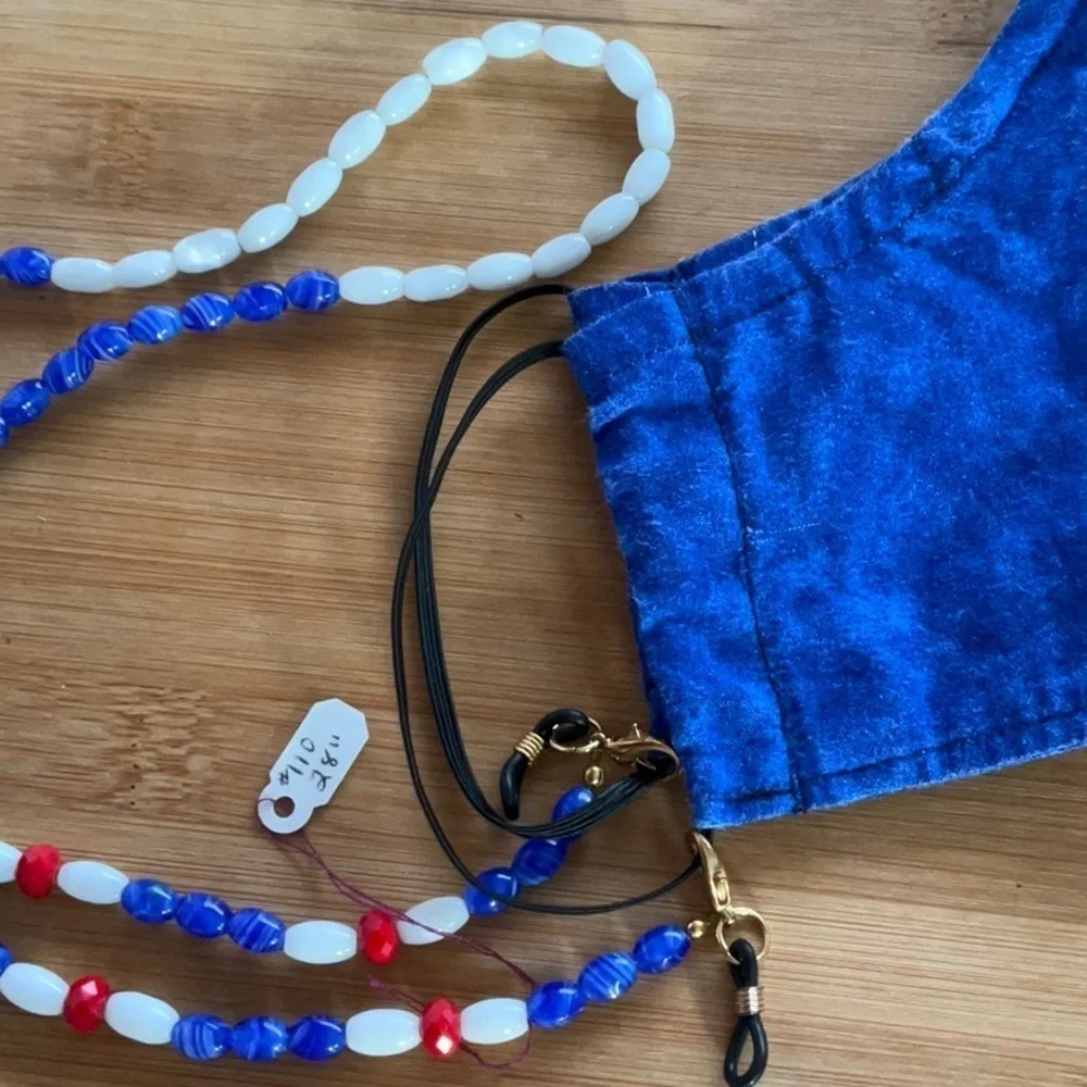Hand Crafted Face Mask Eyeglasses Holder Lanyard Chain Red White Blue Patriotic
